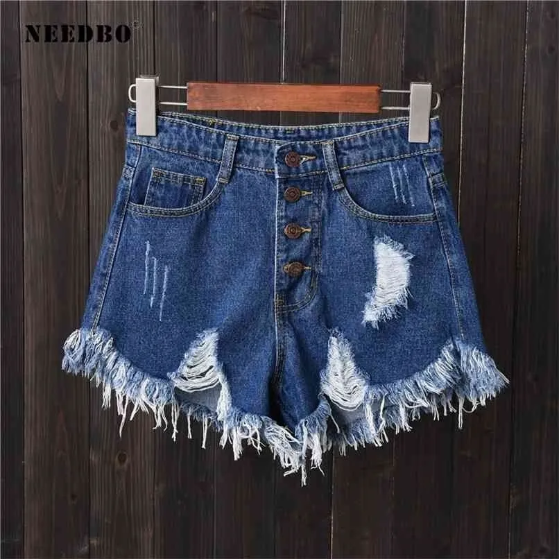 Needbo shorts jeans verão mulheres denim cintura alta casual femme plus size 6xl buraco sexy calças senhoras mujer 210724