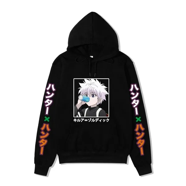 Kawaii Hunter X Hunter Hoodies Män Kvinnor Kortärmad Sweatshirt Killua Zoldyck Anime Manga Black Hoodies Bluzy Toppar Kläder Y0809