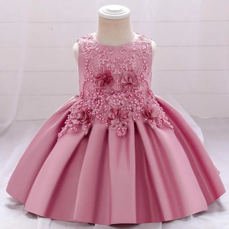 Платья для девочек, коллекция 2021 года, детская одежда, платье для первого дня рождения для маленьких девочек, платье принцессы с цветком для крещения, первая церемония, вечерние платья для детей 1-5 лет