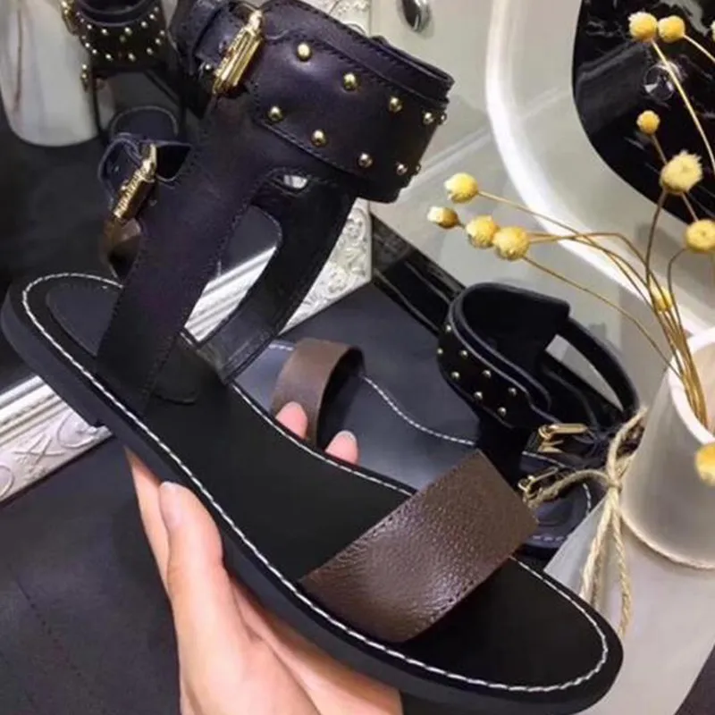 Luxe Designer Designer Silhouet Jurk Sandals Triple Black Bruin Lederen Dames Dia