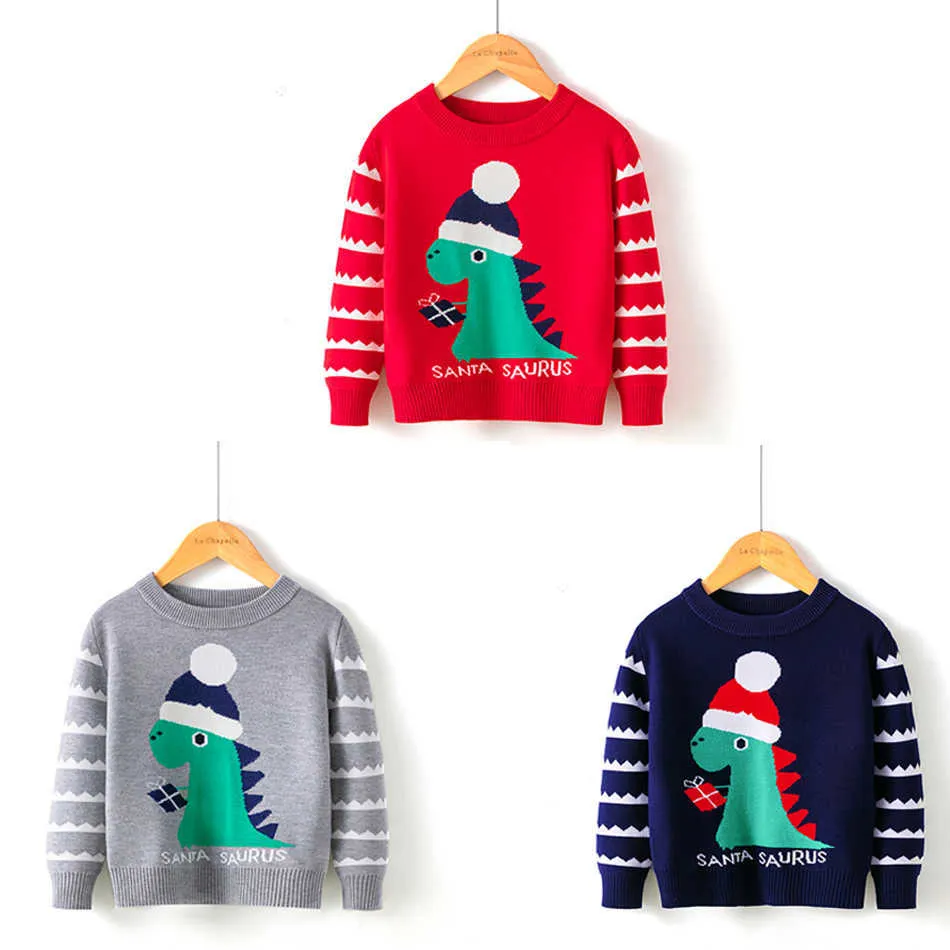 Baby unisex varm långärmad tecknad dinosaurier höst vinter barn tröja jul barnkläder för Knitt Coat Tops 2-7y Y1024