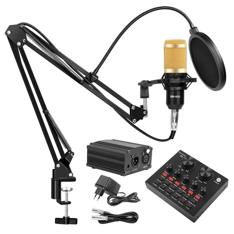 Professionell BM 800 Studio Kondensor Mikrofon Kit Vocal Recording Karaoke Microfone med ljudkort Mic Stand för PC Computer 210610