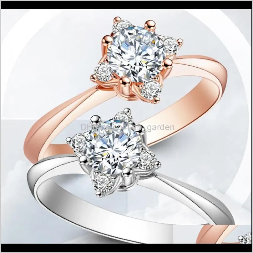 Sieraden Au585 Witte Gouden Ring Vrouwen Wedding Anniversary Engagement Party Square Crown 4 Claw Round Moissanite Diamond Elegante Cluster Ringen