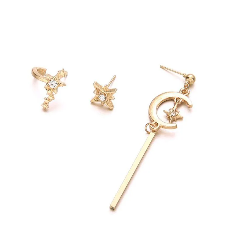 Étalon 3pcs / set boucles d'oreilles dorées Luxury Moon Star Fashion Fashion Bijoux Ear oreille