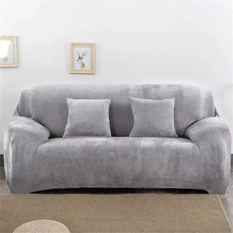 Einfarbiger Plüsch-Sofabezug, verdickt, elastisch, universeller Schnitt-Schonbezug, 1/2/3/4-Sitzer, Stretch-Couch für Wohnzimmer 211116