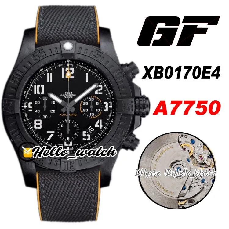 GF 45mm XB0170E4時計ETA A7750自動クロノグラフ特殊ポリマーメンズウォッチPVDブラックダイヤルナイロンレザーストラップHWBE HELLO_WATCH