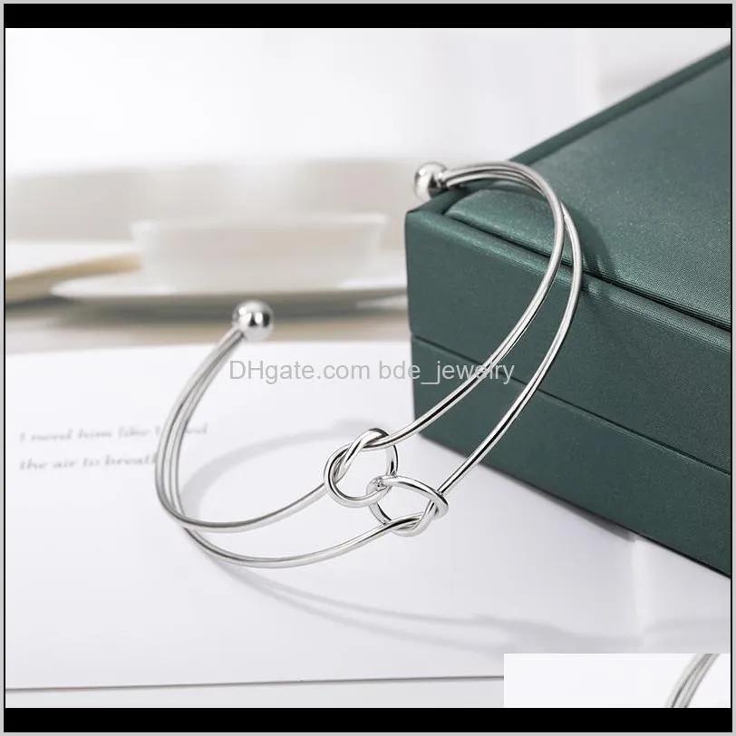 double loop opening bracelets bangles for women girls minimalism hand sliver color tied bracelets jewelry gift