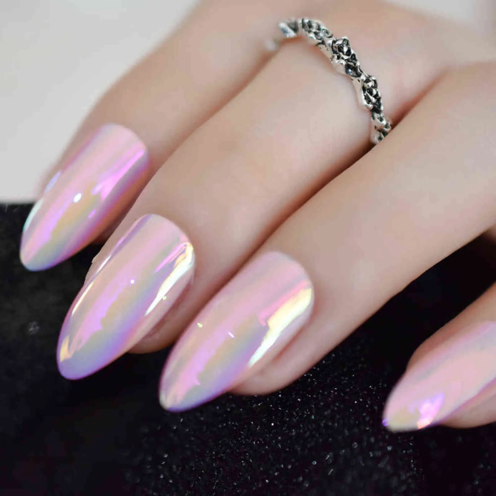 Matte Press on Nails Rose Gold Swarovski Rhinestones Accent Nails  Handcrafted Fake Nails Coffin Stiletto Almond Oval Round N088 