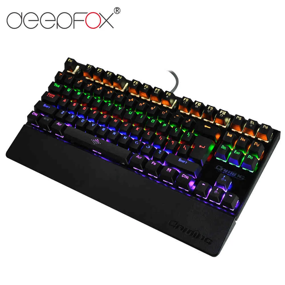 DeepFox-mekaniska spel 87 Tangenter Blue Switch Illuminate Backlight Anti-Ghosting LED Wrist Pro Gamer Keyboard