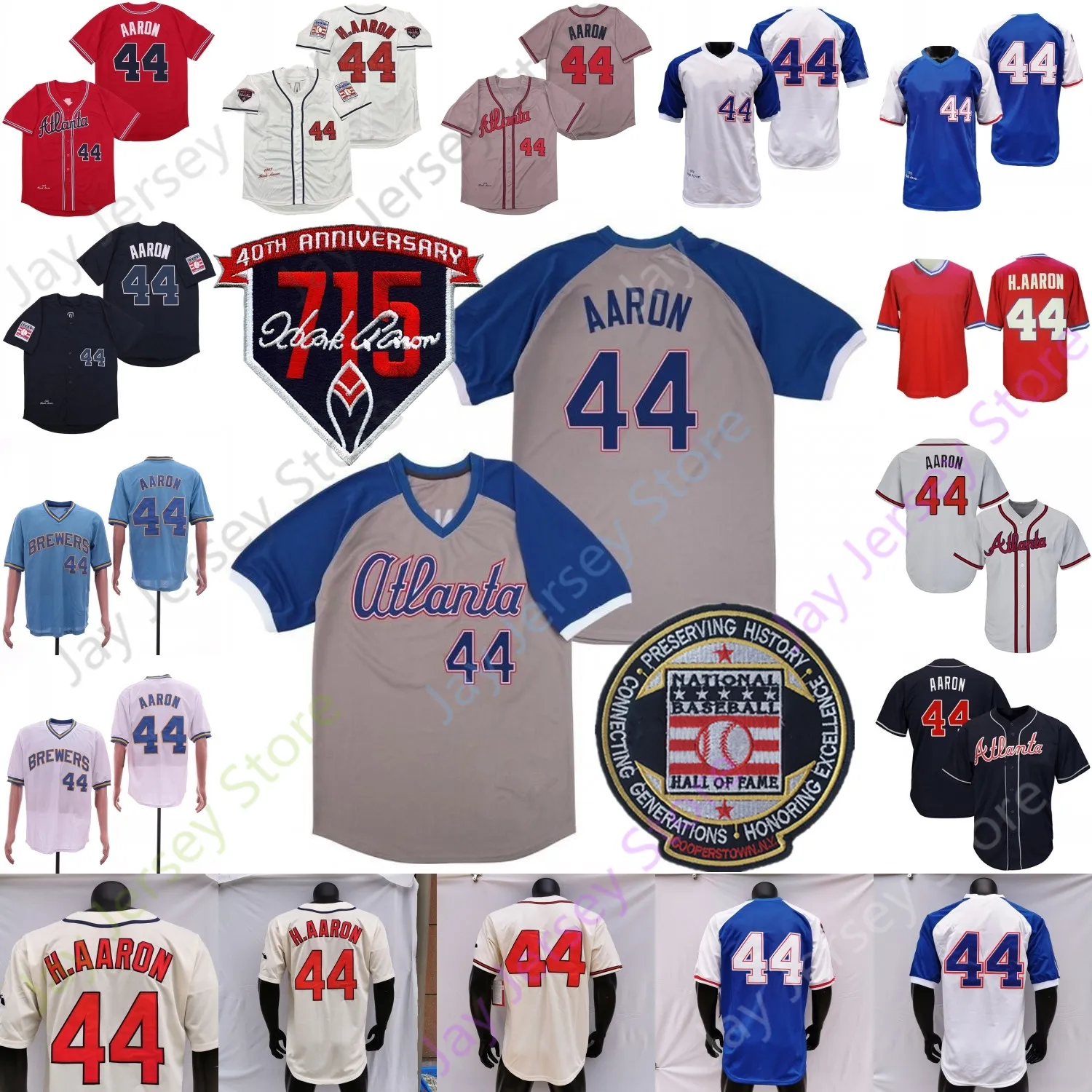 Hank Aaron Jersey Retro Baseball 1963 1974 Hall Of Fame 715 Patch Zipper Pullover Button Home Away White Red Cream Blue