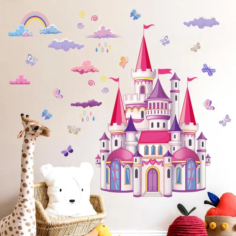 Wandaufkleber DIY bunte Regenbogenwolken Märchen Prinzessin Schloss für Baby Mädchen Kinderzimmer Dekoration Home Decor