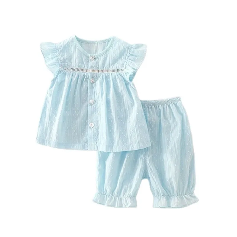 Mädchen-Sommeranzug aus Baumwolle, leichte Kinderkleidung, niedliche Hose im Western-Stil, zweiteilig, Baby-Mädchen P4658 210622