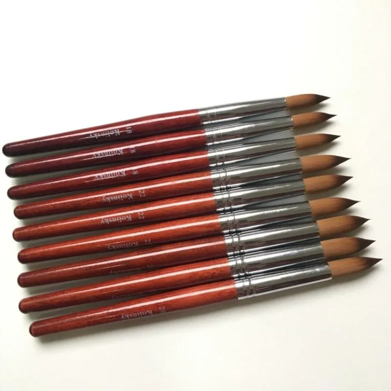 فرش الأظافر 1 قطعة Kolinsky Sable Red Wood Art Acrylic Brush Round 10 # 12 # 14 # 16 # 18 # 20 # 22 # 24 UV Gel Carving Pen Liquids Powder Manicure Tips