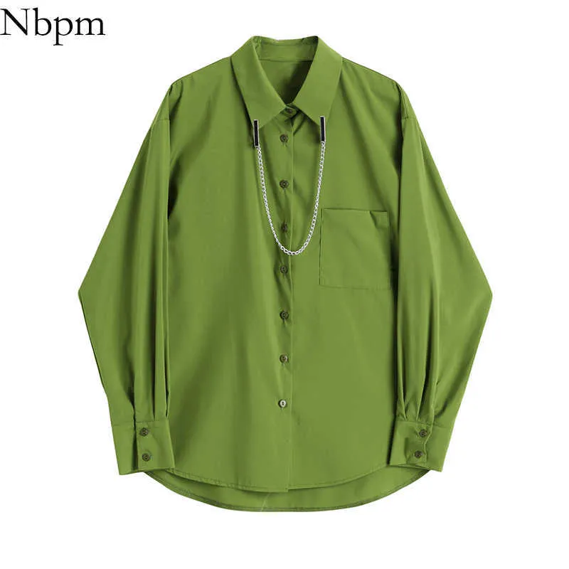 Nbpm femmes Blouses mode vert Vintage vêtements élégant à manches longues Blusas Mujer femme petit haut femmes basique solide chemise 210529