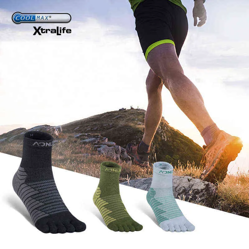 1 pairs AONIJIE 1 Pair Five Toes Sports Socks Middle Tube Warm Thickened Sock Breathable For Camping Hiking Running Marathon E48192450