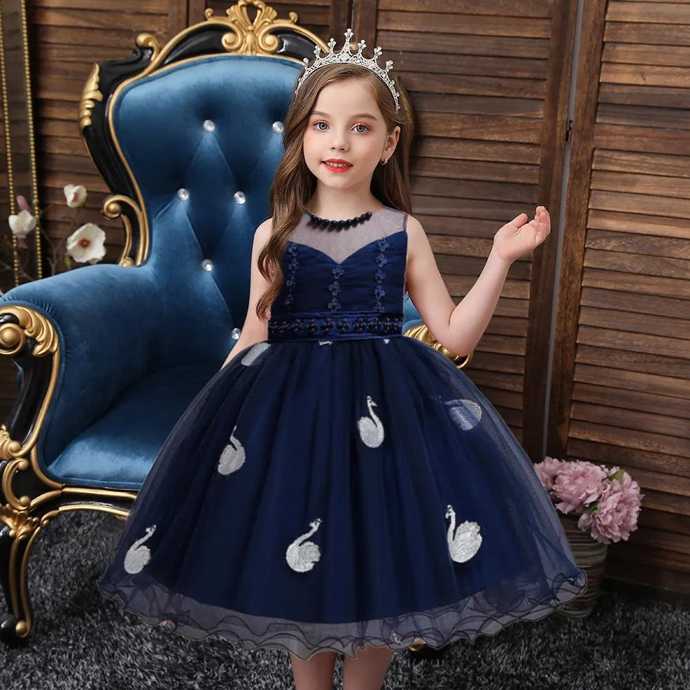 child ball gown Embroidered flower girl dresses birthday formal party beaded sleeveless dress