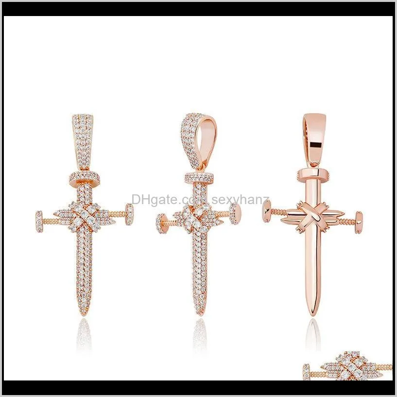 religious christian 18k gold diamond cz cross pendant necklace jewelry copper men cross necklace for man women