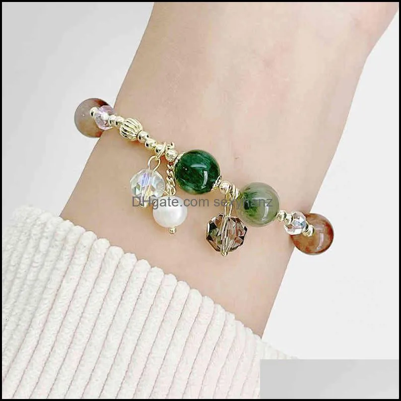 Bracelets bracelet 10mm color crystal women`s version simple natural freshwater pearl pendant crystal fairy hand