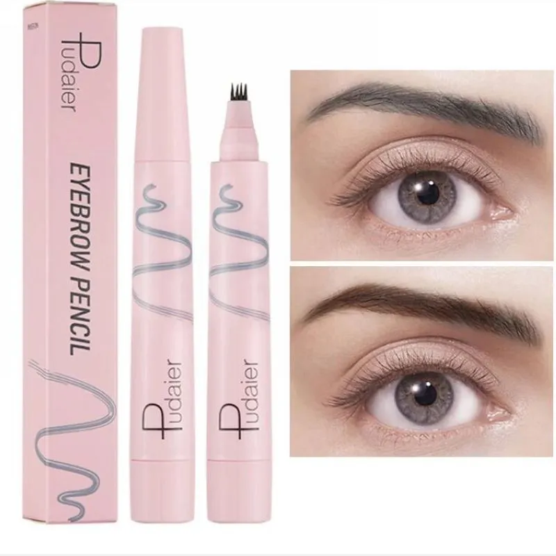 pudaier Swimming 3D 4 Fork Eyebrow pencil Enhancers Natural Liquid Tint Pen Lasting Waterproof Tattoo Makeup 120 pcs/lot DHL