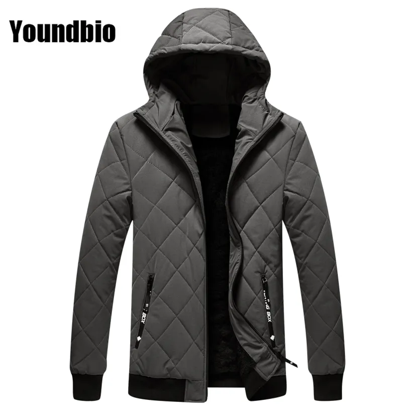 Men Winter Casual Warm Stand Collar Jacket Parkas Coat Pure Color Fall Hat Windproof 211214