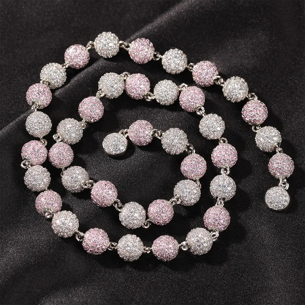 Mens hip hop guld halsband smycken iced ut runda pärlkedja mode silver rosa kedjor halsband