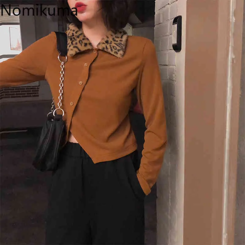 Nomikuma Leopard Imprimir Básico Cardigan Cardigan Mulheres Manga Longa Single Breasted Short Knit Tops High Street Sweater Feminino 3E008 210514