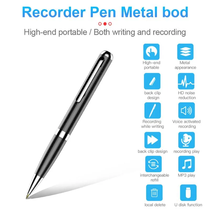 Digitale stem pen recorder metalen professionele high-definition ruisonderdrukking geluid audio opname wav oplaadbaar