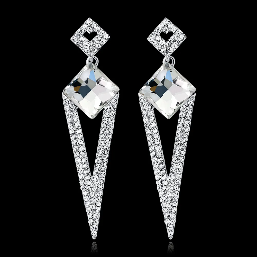 Forme géométrique cristal strass balancent boucle d'oreille de mariage femmes mariée mode fête suspendus boucles d'oreilles bijoux BA099
