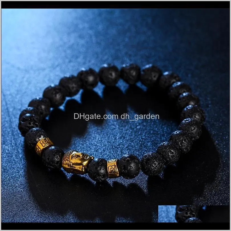 Perles, bracelets or bouddhas tête lave bouddha pierre naturelle perles brins bracelet bracelet manchette bijoux de mode pour les femmes livraison directe