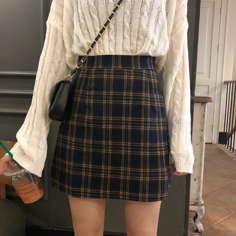 Kjolar kvinnor retro plaid sommar mini kjol a-line ulzzang höga midja studenter ankomst mode tjejer kvinnlig stilig passform 2xl 210522