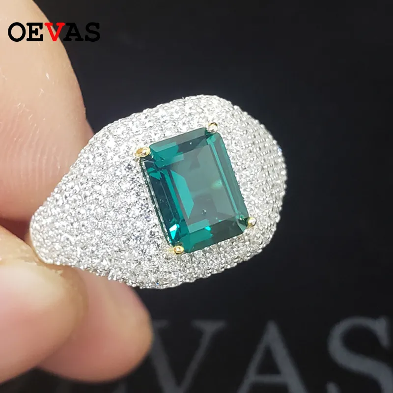 OEVAS 100% 925 Sterling Silver Wedding Rings For Women High Carbon Diamond Emerald Engagement Party Fine Jewelry Gifts Wholesale