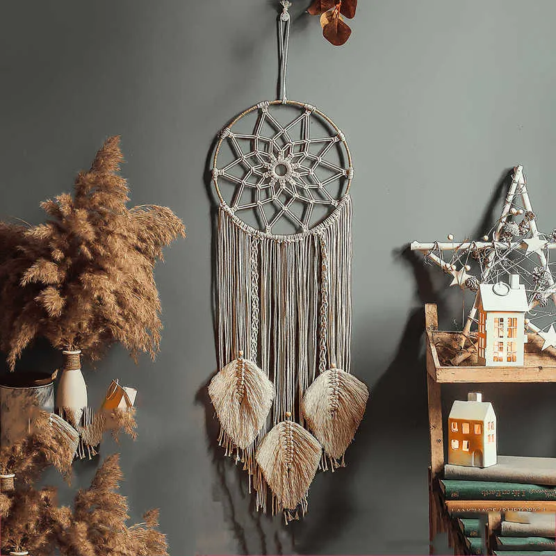 Yaprak Makrome Asılı Bohemian Chic Mandala Püskül Goblen Duvar Dekor Boho Ev Dekorasyon Çiftlik Evi Yurt Odası