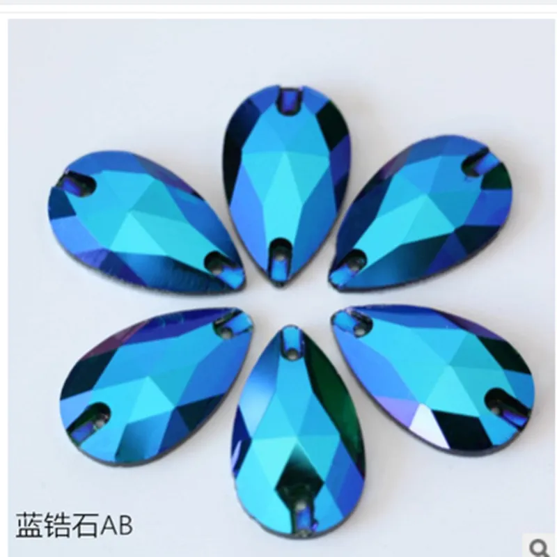 Blauw zirkoon ab flat bodem water drop hand genaaid strass kristal glas DIY kleding sticker strass