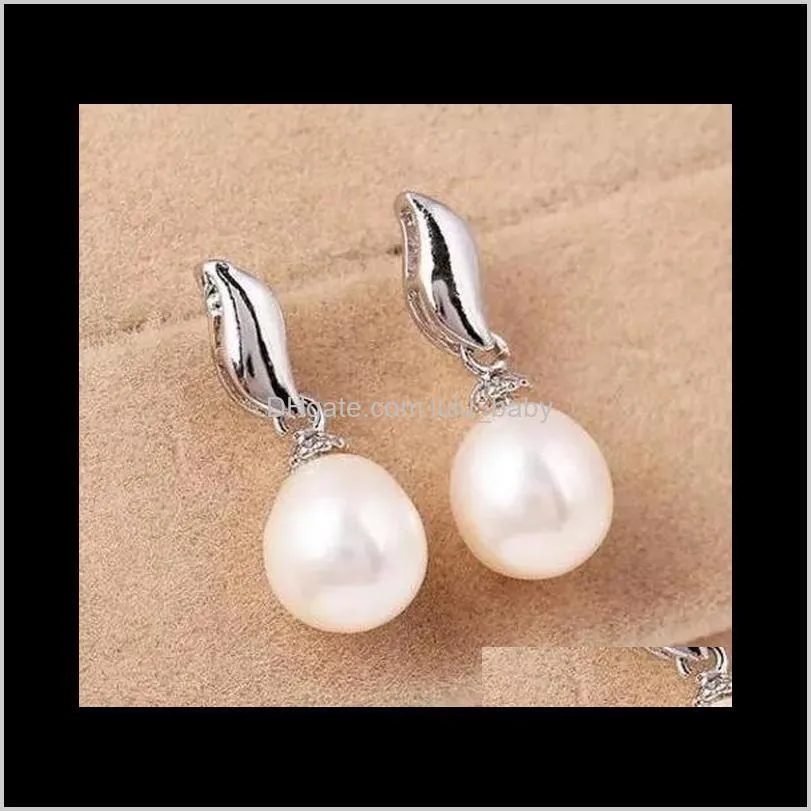 a pairs of 8-9mm white pink purple 3 color natural pearl earrings