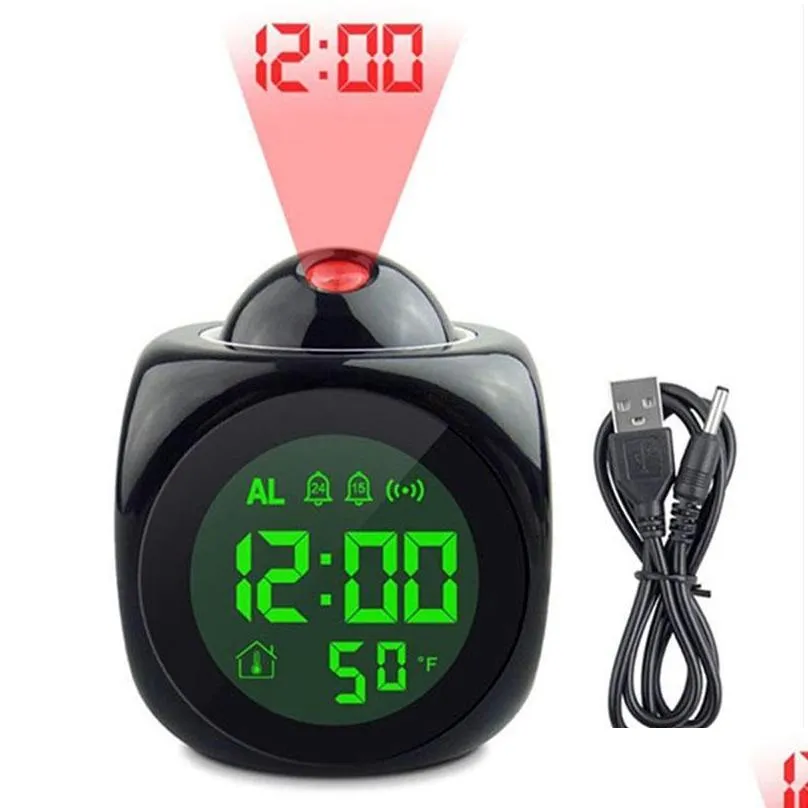 projection alarm clock with led lamp digital voice talking function led wall ceiling projection alarm snooze temperature display