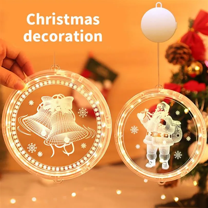 LED lumières de Noël 3D Disque suspendue Clochettes de lumière Snowflake Battery String Arbre Chambre DécorationA31 A01
