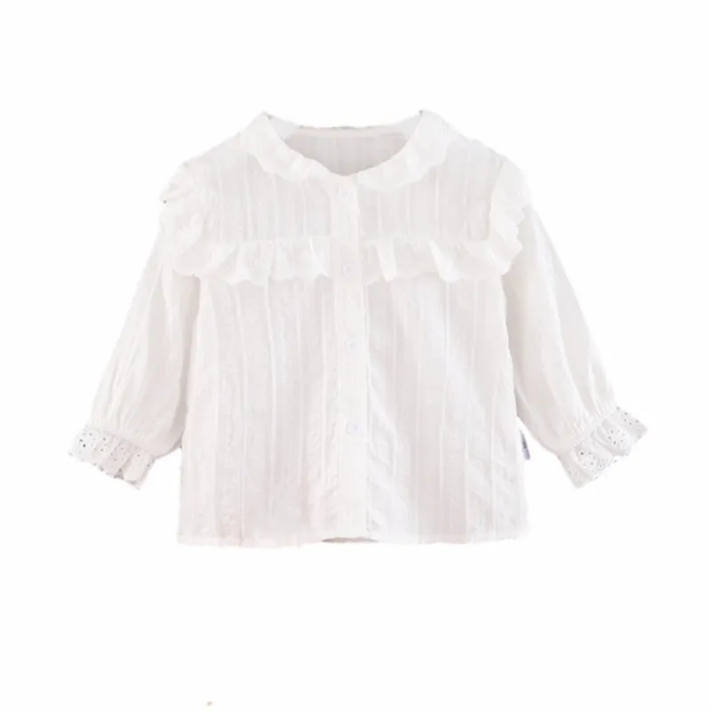女の子スタンドカラーシャツ秋スタイルの子供の西コットンホワイト幼児の女の子秋の服210515