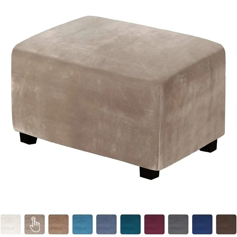 Velvet Rectangle Ottoman Tabouret Couverture Élastique Carré Tabouret Canapé Slipcover Repose-pieds Chaise Couvre Meubles Protecteur 211207