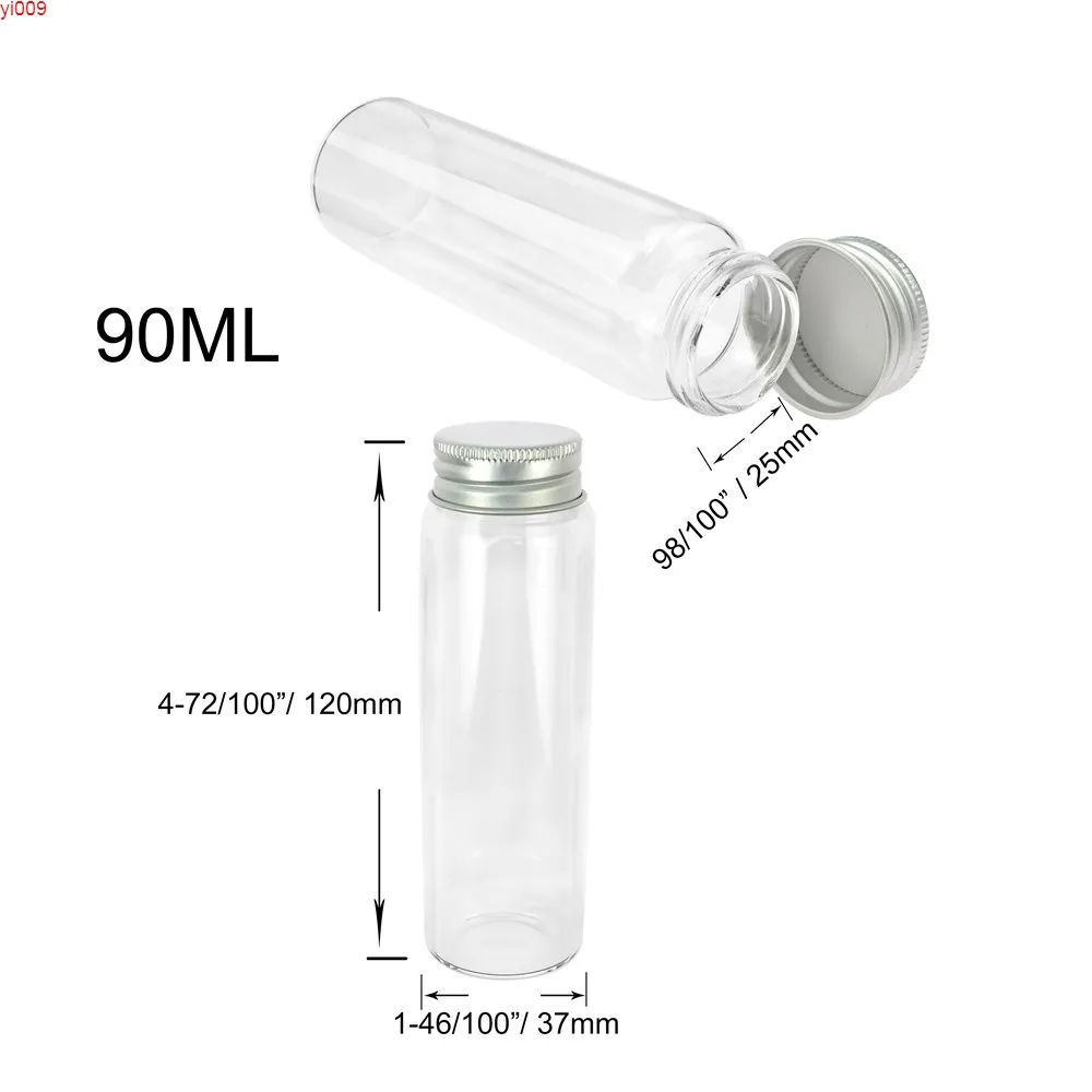 90 ml 37 x 120 x 25 mm Glasflasche mit Schraubverschluss aus Aluminium, kleine Fläschchen, Gläser, Dichtung, auslaufsicher, Multifunktionsflaschen, 24 Stück