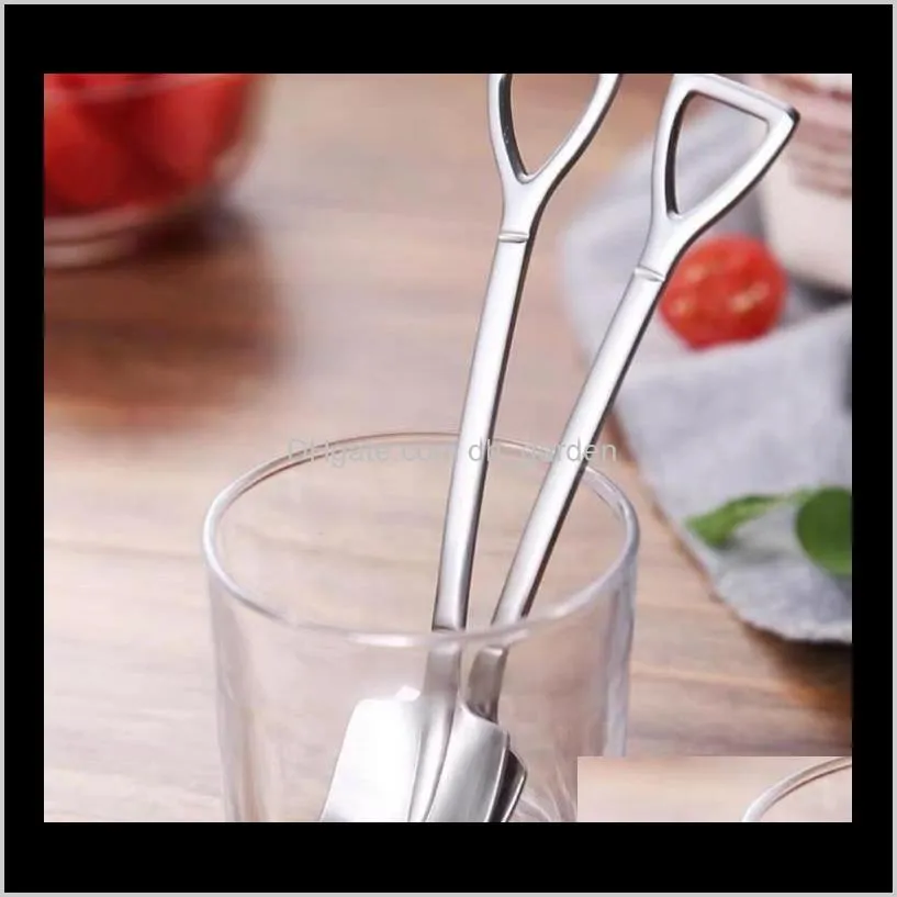 stainless steel spoon mini shovel shape coffee ice cream desserts scoop fruits watermelon square cusp head ladle hot sale sn2220