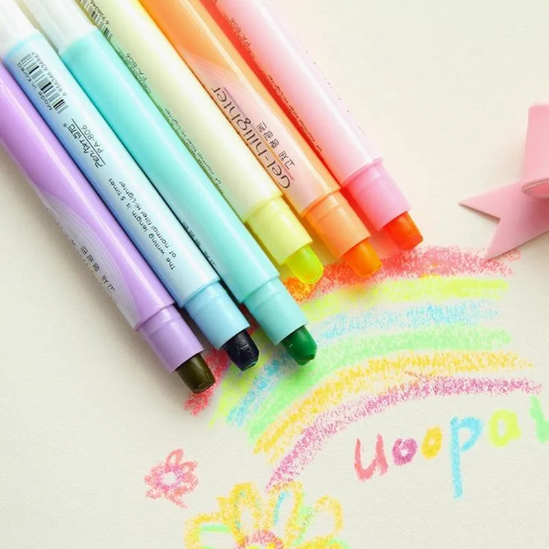 Highlighters 6 st / lot godis gel highlighter penna lumina paint marker crayon brevpapper zakka kontor material skolmaterial canetas