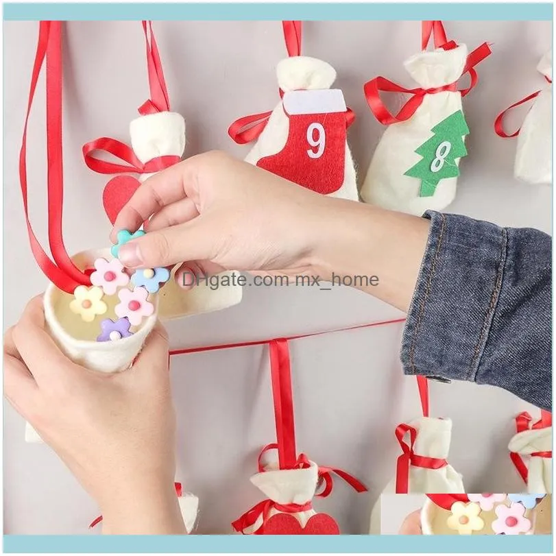 24/31 Days Christmas Advent Calendar Gift Bag DIY Felt Countdown Calendar Garland Date New Year Christmas Decoration 201127