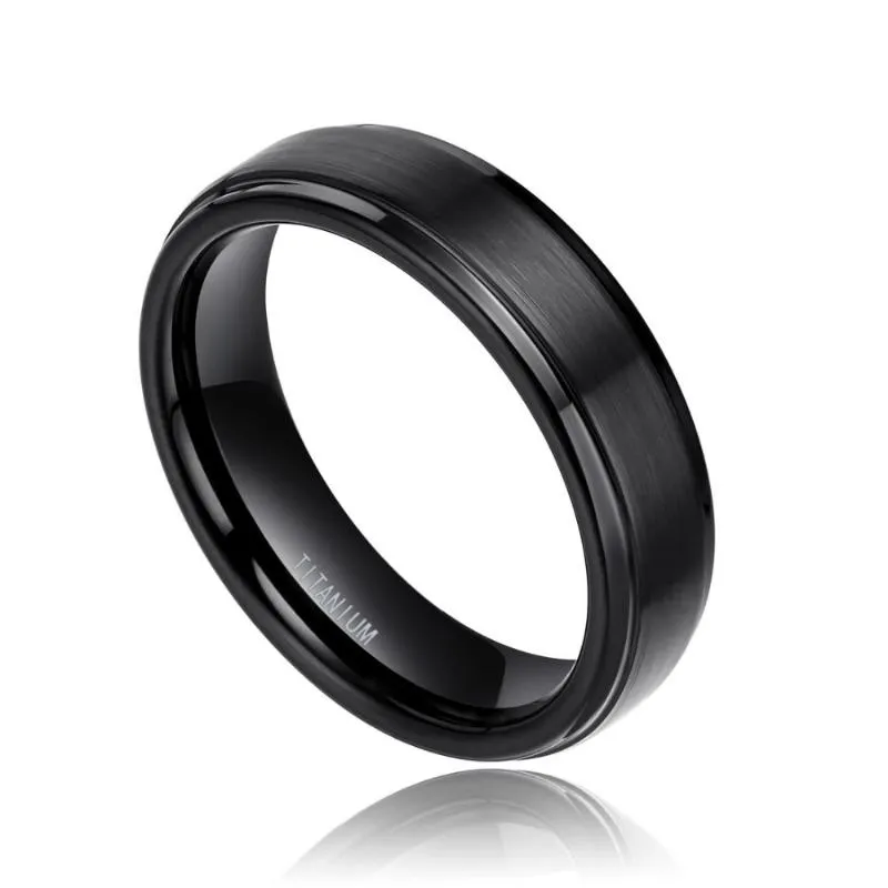 2Pcs 6mm & 8mm Rings Sets 100% Pure Titanium Black Couple Wedding Bands Engagement Lovers Jewelry Alliance Bague Homme296D