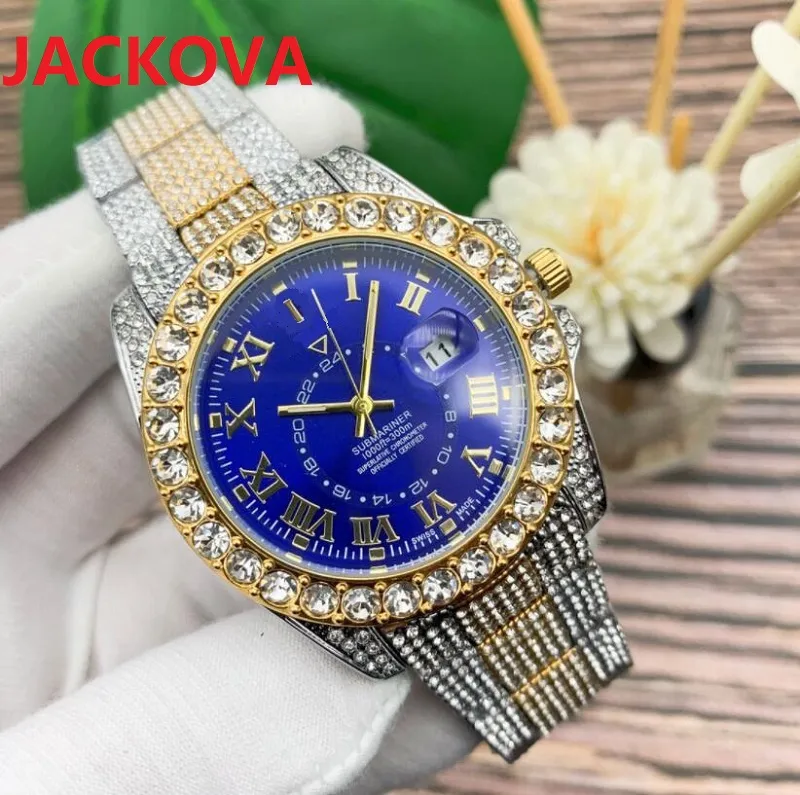 Clássico Mens Sub Mariner Diamantes Anel Relógio 42mm Sapphire Espelho Completo Strass Centro de Aço Relógio Homem Japão Quartzo Auto Data Data dos Homens Relógio de Relógio de Desenhista