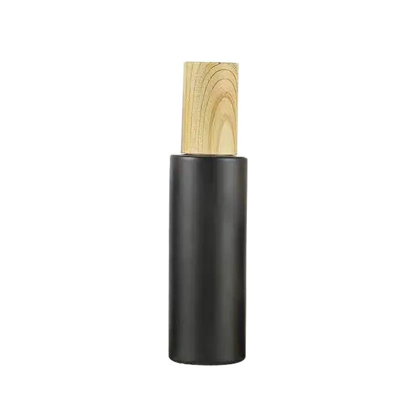 빈 유리 펌프 병 리필 블랙 젖빛 유리 로션 에센셜 오일 스프레이 병 Woodgrain 플라스틱 캡 20ml - 80ml