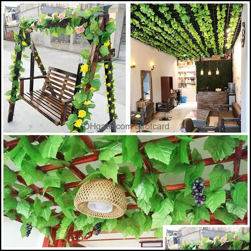 Christmas Party Artificial ivy green silk 230cm hanging vines leaf plants vines leaves 1Pcs diy Indoor /Outdoor Wall Decor Plant