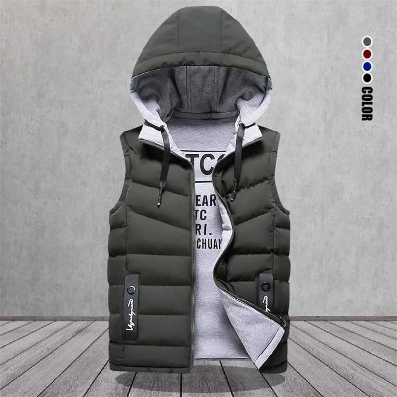 Gilet da uomo di marca Giacche invernali senza maniche Gilet da uomo con cappuccio Caldo Capispalla casual Cappello Gilet esterno staccabile Chalecos 211111