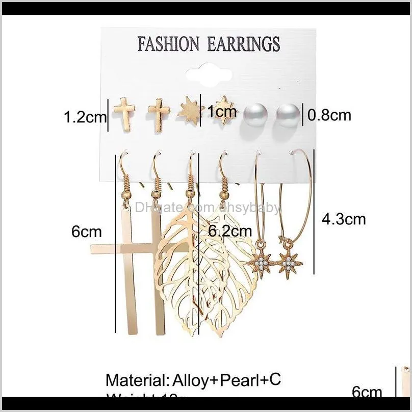 women ethnic cross leaves style pendant earrings creative simple geometric dangle earrings fashion jewelry 6 pairs/set