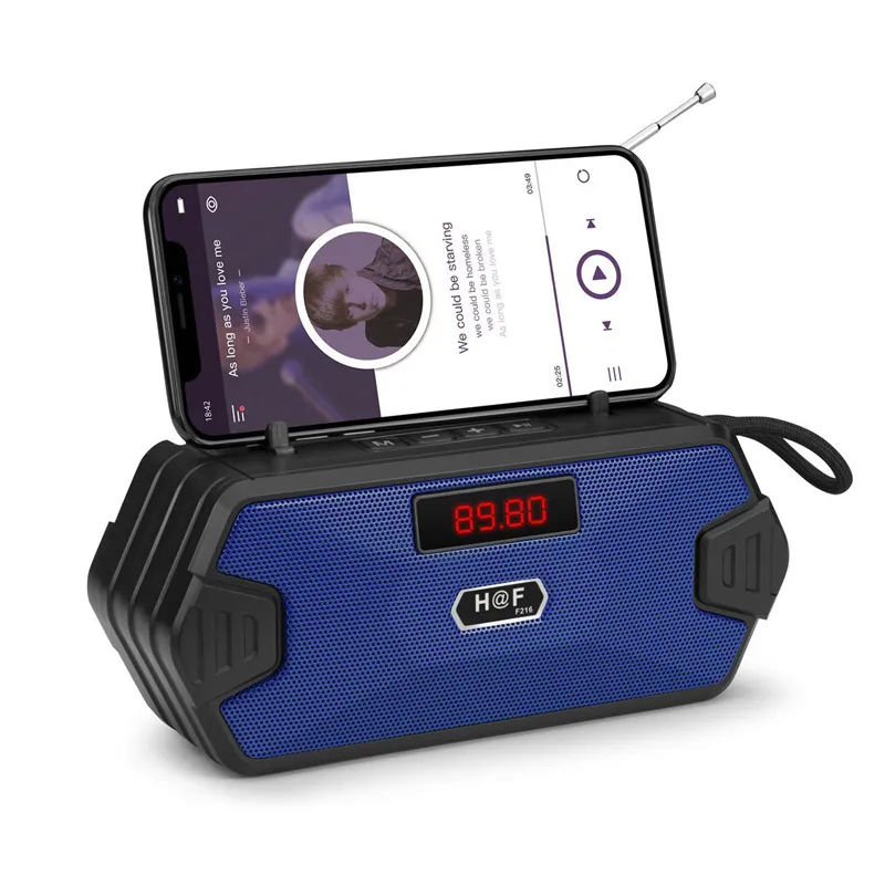Bluetooth Portable Speaker med telefonhållare stöder FM-radio TWS TF USB Ljudbox Utomhus Stereo Bass Högtalare