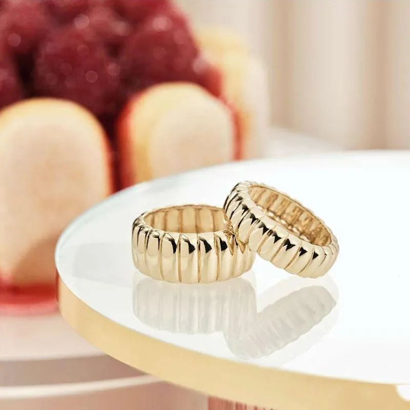 Conjunto de anéis à prova d'água de aço inoxidável joias unissex banhado a ouro 18k combinando para homens vintage pão grosso feminino acessórios de moda